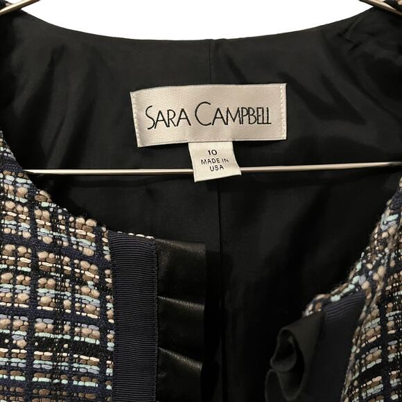 Sara Campbell Women’s Navy Tweed w fuax leather Ruffle Trim Blazer 10 - Picture 5 of 7